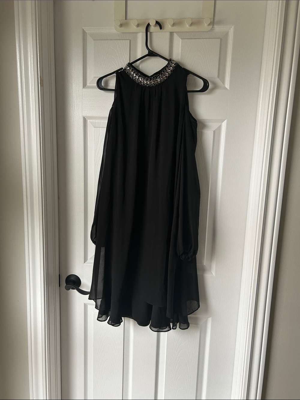 NWOT - Beaded Neckline Black Long-Sleeve Chiffon Dress